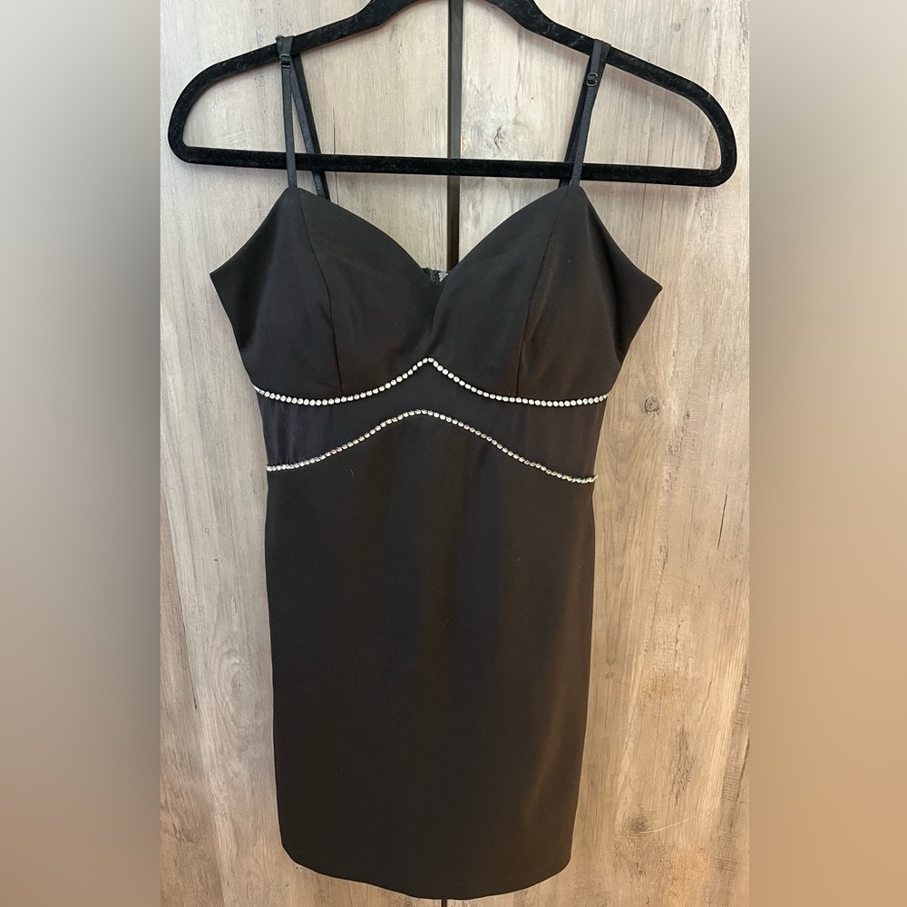 Emerald Sundae Black Dress with Rhinestone Detail